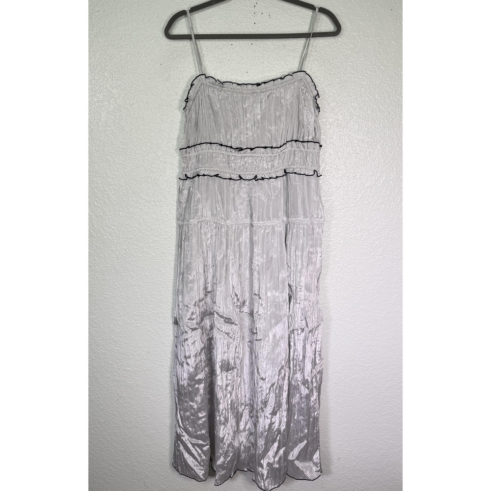 J Crew Dress Womens Large Crinkle Satin Slip Dress Tiered Ruffle Trim Maxi NEW L